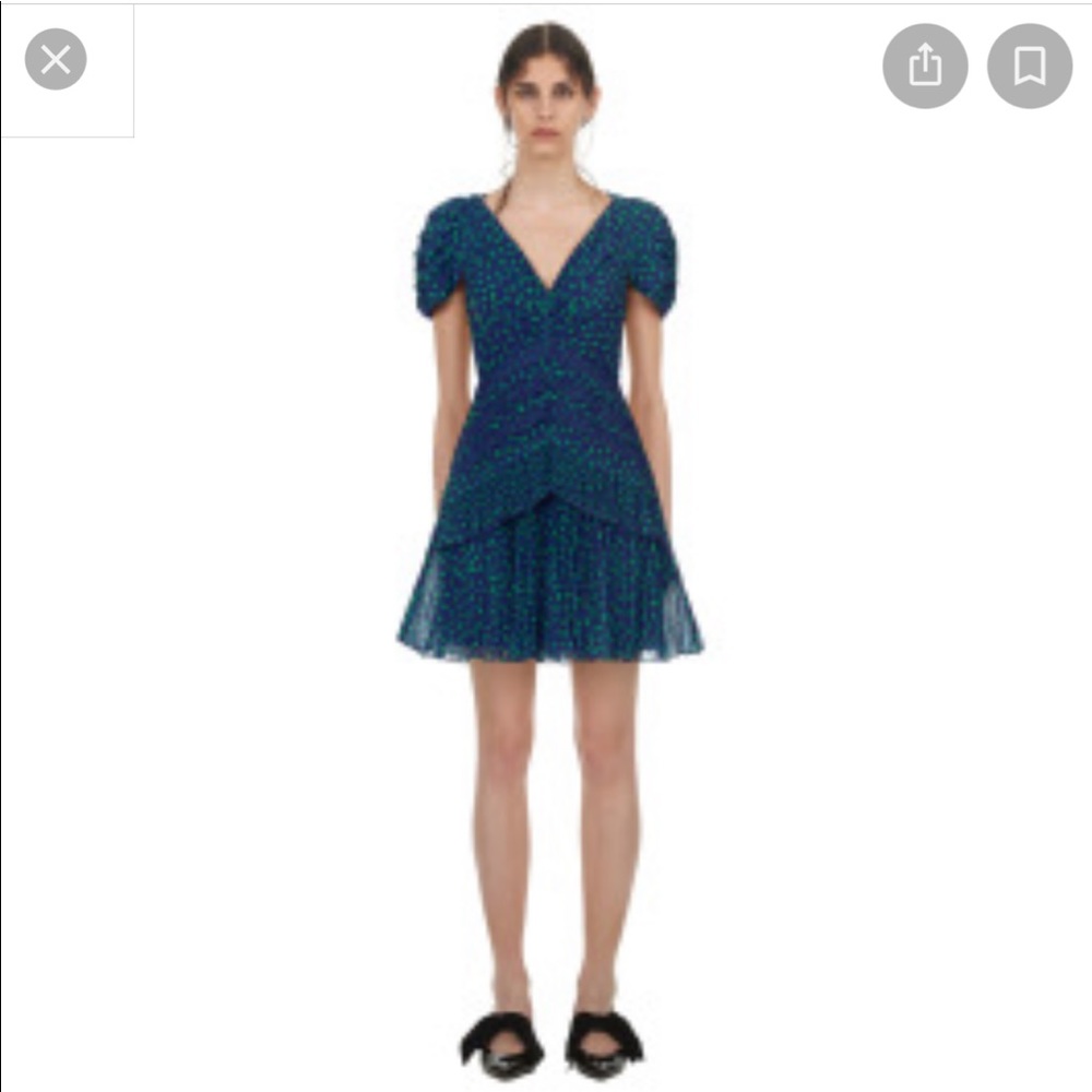 Brand new . Never worn self portrait blue and green dot chiffon mini